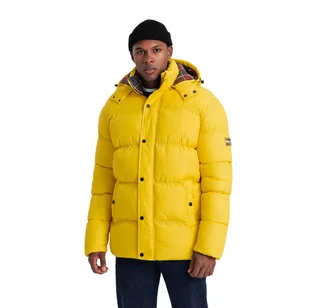 Kurtka męska puffer z podszewką w kratę żółta V3 OM-JAHP-0205 M - Kurtki męskie - miniaturka - grafika 1