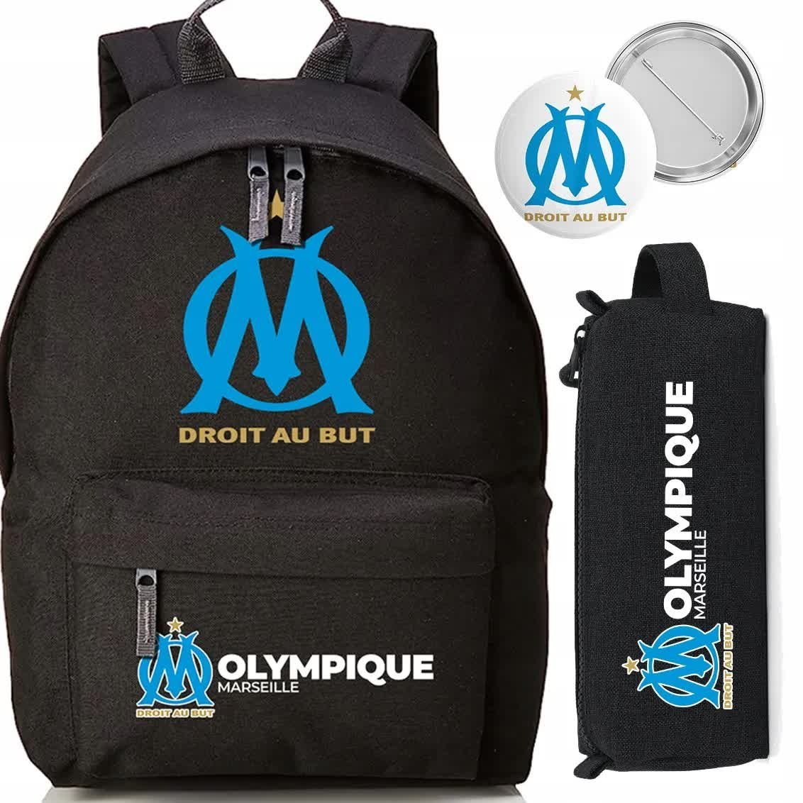 Zestaw do Szkoły Czarny Plecak + Piórnik + Pin OLYMPIQUE MARSEILLE Piłka