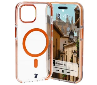 Bizon Etui z pierścieniem magnetycznym Case Marco do iPhone 15, przezroczyste z pomarańczową ramką - Etui i futerały do telefonów - miniaturka - grafika 1