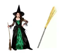 Stroje karnawałowe - Zestaw Strój Czarownica 110/116 Plus Miotła Srebrna 2El Mk389 - miniaturka - grafika 1