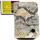 Portfele - Skórzana beżowa portmonetka na zatrzask bigiel i suwak PETERSON mały portfel damski pionowy rozbudowany na karty i bilon pudełko prezentowe ochrona .. - miniaturka - grafika 1