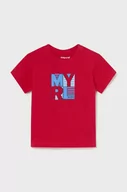 Koszulki dla chłopców - Mayoral t-shirt bawełniany niemowlęcy kolor czerwony z nadrukiem - miniaturka - grafika 1
