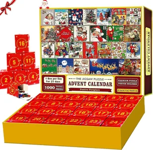 Kalendarz Adwentowy Puzzle Świąteczne Boże Narodzenie 1000 Elementów 24 Dni - Ozdoby bożonarodzeniowe - miniaturka - grafika 1