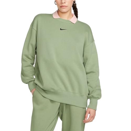 Nike DQ5733-386 W NSW PHNX FLC OS Załoga Długi sweter Damski Olej Zielony/Czarny Rozmiar 2XS