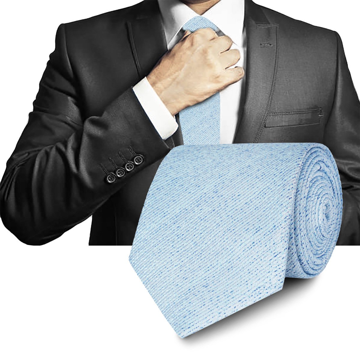 Elegancki krawat męski klasyczny błękitny melanż