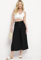 Spodnie damskie - Czarne Spodnie Palazzo z Wiskozy z Gumką w Pasie Ozdobione Guzikami z Nogawkami 3/4 Efilis - miniaturka - grafika 1