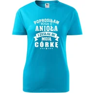 Koszulki i topy damskie - Damska Koszulka na Dzień Mamy Prosiłam Boga o cud i zesłał mi moją córkę turkusowy XL - miniaturka - grafika 1