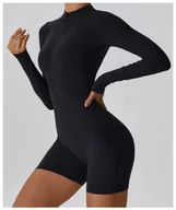 Dresy damskie - Jednoczęściowy strój sportowy damski z długim rękawem - Czarny - miniaturka - grafika 1