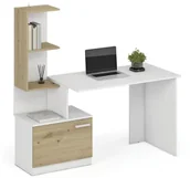 Biurka - Biurko z szafką i biały półkami + dąb artisan T9-R81 - miniaturka - grafika 1