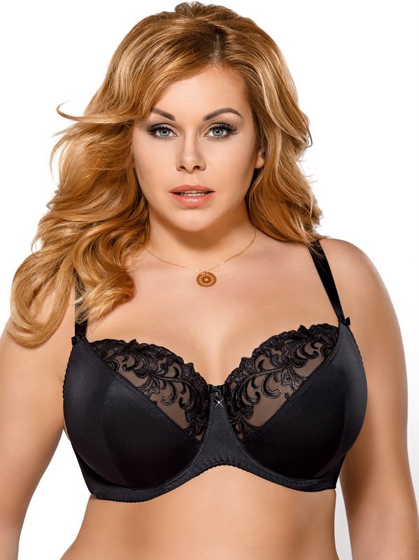 Biustonosz z ozdobnym haftem VICTORIA K378 Gorsenia miękki czarny 65E