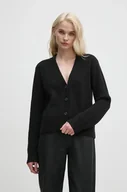 Swetry damskie - Calvin Klein kardigan z domieszką wełny kolor czarny K20K207772 - miniaturka - grafika 1