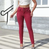 Spodnie damskie - Damskie jeansowe rurki - Różowy - miniaturka - grafika 1