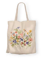 Torby i wózki na zakupy - Torba bawełniana z nadrukiem polne kwiaty i ważki - miniaturka - grafika 1