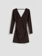 Sukienki - Reserved - Sukienka z marszczeniami - ciemnobrązowy - miniaturka - grafika 1