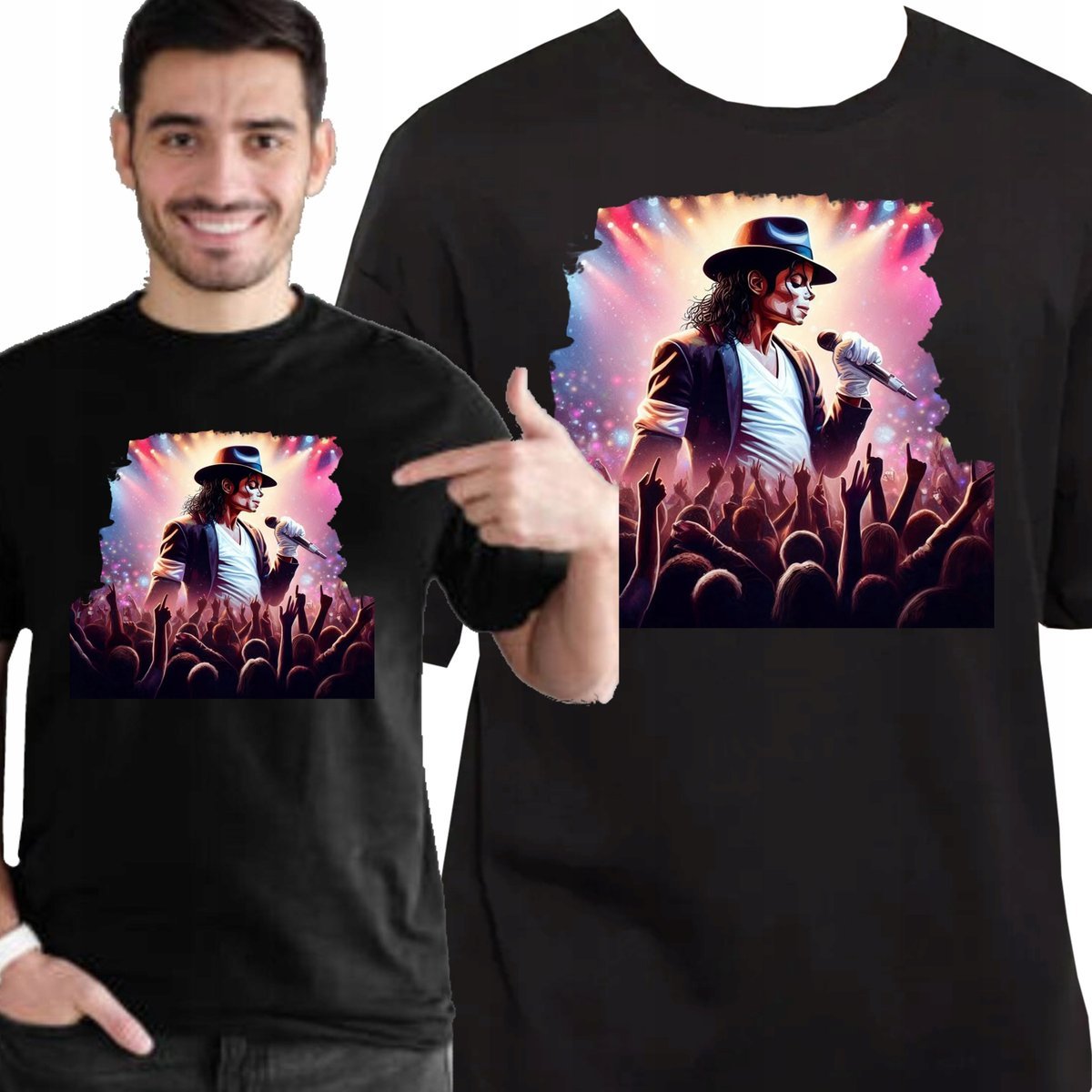 KOSZULKA MUZYCZNA MICHAEL JACKSON KRÓL POPU DLA FANA JAKOŚĆ M 3456 CZARNA