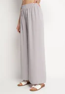 Spodnie damskie - Szare Szerokie Spodnie z Bawełną Wysokim Stanem i Guzikami Avelritia - miniaturka - grafika 1