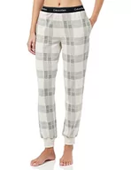 Spodnie damskie - Calvin Klein Damskie spodnie do joggingu, dzianinowe spodnie, teksturowane pled, płatki owsiane, L, Teksturowane płatki owsiane w kratę, L - miniaturka - grafika 1