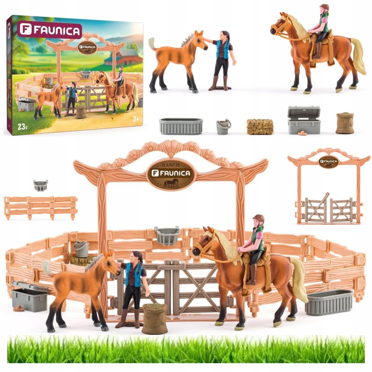 ZAGRODA DLA KONI SZKÓŁKA JEŹDZIECKA Z FIGURKAMI KONI FARMA Z AKCESORIAMI