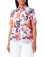 Bluzki damskie - Gerry Weber Damska bluzka bawełniana z kwiatowym wzorem, z krótkim rękawem, bawełniana bluzka kwiatowa, wzór, Ecru/biały/czerwony/pomarańczowy nadruk, 42 - miniaturka - grafika 1