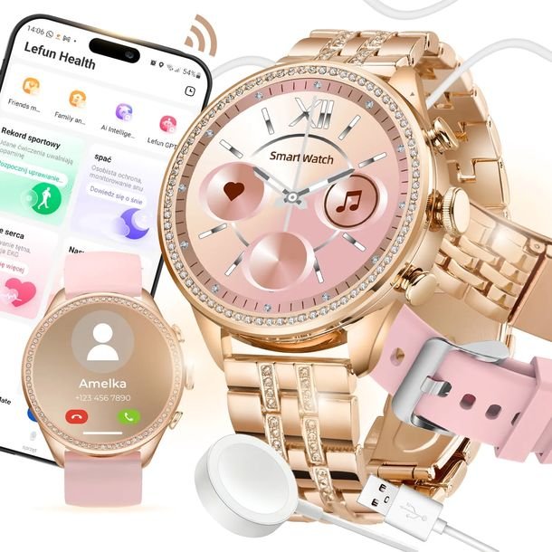 Smartwatch Zegarek Damski Rozmowy Powiadomienia Sport Złoty Dla Kobiety