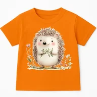 Koszulki dla dziewczynek - Pomarańczowa koszulka z Jeżem na Dzień Jeża - wzór jeż126 - miniaturka - grafika 1
