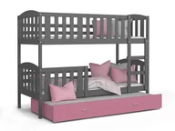 Łóżka dla dzieci i młodzieży - Łóżko piętrowe 190x80 szare różowe KUBUŚ 3-osobowe - miniaturka - grafika 1