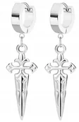 Kolczyki - HUGGIE Kolczyki Do Uszu Ze STALI Krzyż Krzyżyk Gothic Punk Rock - miniaturka - grafika 1