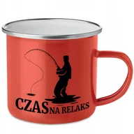 Kubki - KUBEK STALOWY Emaliowany CZERWONY 250ml dla Wędkarza Czas na Relaks Wzory - miniaturka - grafika 1