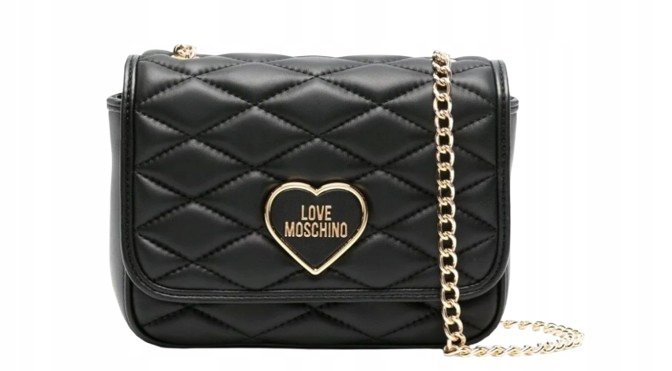 LOVE MOSCHINO CZARNA PIKOWANA KOPERTÓWKA Z ZŁOTYM SERCEM 18 x 14 x 6 cm Y9A