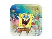 Urodziny dziecka - AMSCAN Talerzyki urodzinowe Spongebob Kanciastoporty - 23 cm - 8 szt. 552627 - miniaturka - grafika 1