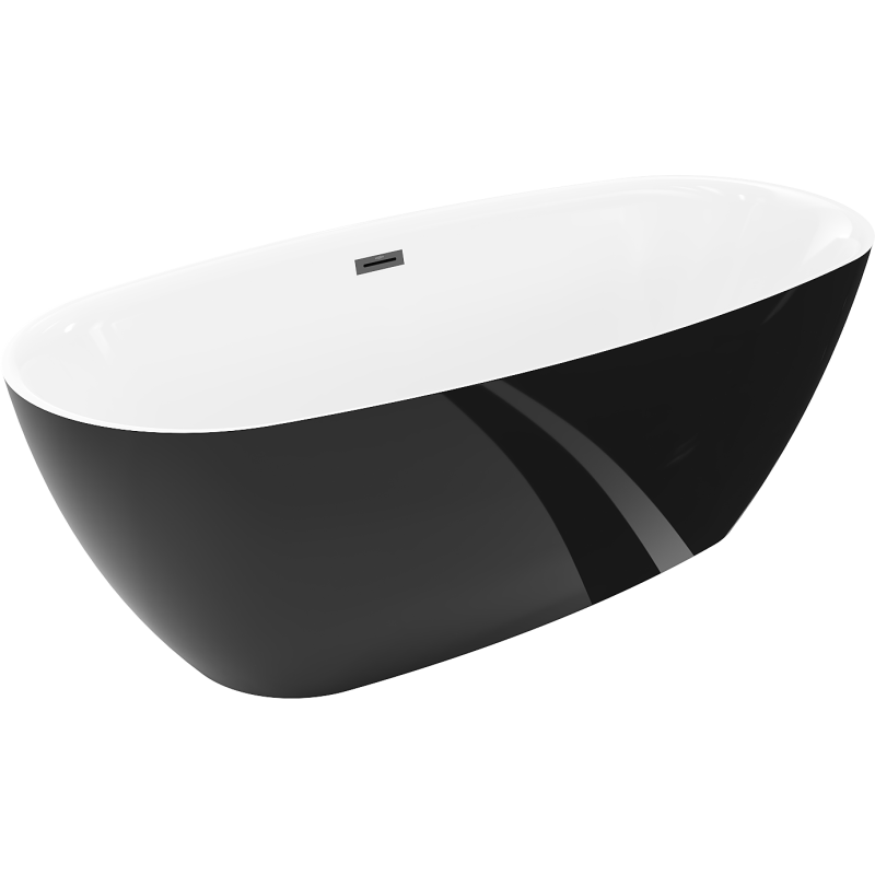 Mexen Luvo Slim wanna wolnostojąca 170 x 75 cm, biała/czarna, przelew czarny - 52801707575-70