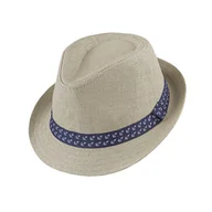 Czapki męskie - Kapelusz letni trilby beżowy w kotwice EM 3 - EM Men's Accessories - miniaturka - grafika 1