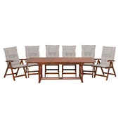 Meble ogrodowe - Beliani Zestaw ogrodowy drewniany stół i 6 krzeseł z poduszkami szarobeżowymi - miniaturka - grafika 1