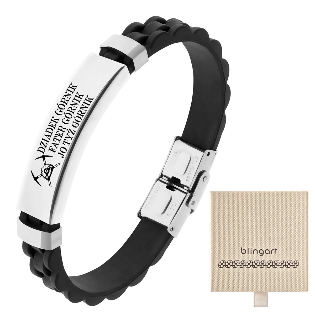 Bransoletka KAUCZUKOWA z grawerem BLASZKA zatrzask