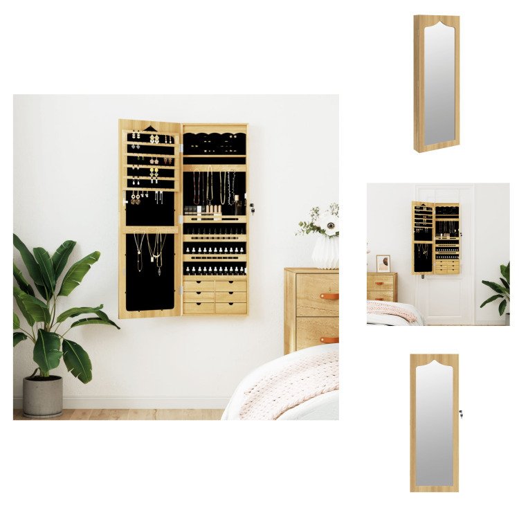 vidaXL Szafka na biżuterię z lustrem do montażu na ścianie 37,5x10x106 cm - Lustro