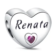 Wisiorki - Zawieszka Charms SREBRO 925 Koralik Imię Renata Serce - miniaturka - grafika 1