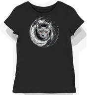 Koszulki i topy damskie - Koszulka damska czarna z motywem szarego kota Devon Rex L - miniaturka - grafika 1