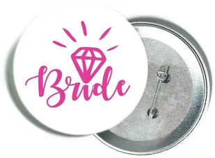 Przypinka biała z różowym napisem Bride i diamentem - Wieczór panieński i kawalerski - miniaturka - grafika 1