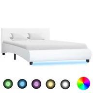 Łóżka - Rama łóżka biała, bez materaca, sztuczna skóra, LED, 140x200 - miniaturka - grafika 1