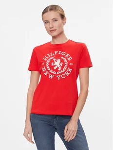 Tommy Hilfiger T-Shirt Reg Crest C-Nk Tee Ss WW0WW41058 Czerwony Regular Fit - Koszulki i topy damskie - miniaturka - grafika 1
