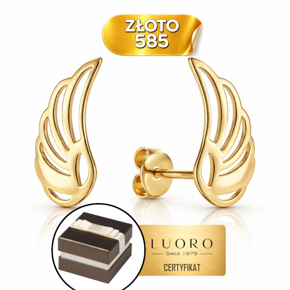 KOLCZYKI ZŁOTE 585 14K SKRZYDŁA SZTYFT 1,7 X 4,8 MM ELEGANCKIE