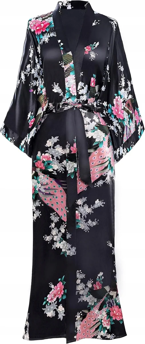 Szlafrok kimono jedwabny damski 135 cm wzór paw na wesele