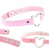Naszyjniki - CHOKER NASZYJNIK OBROŻA RÓŻOWA Z SERDUSZKIEM SKÓRA SYNTETYCZNA ROCK METAL - miniaturka - grafika 1