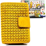 Portfele - Żółty skórzany portfel damski ROVICKY portmonetka na zatrzask i suwak średni karty gotówka na prezent antykradzieżowy RFID STOP - miniaturka - grafika 1