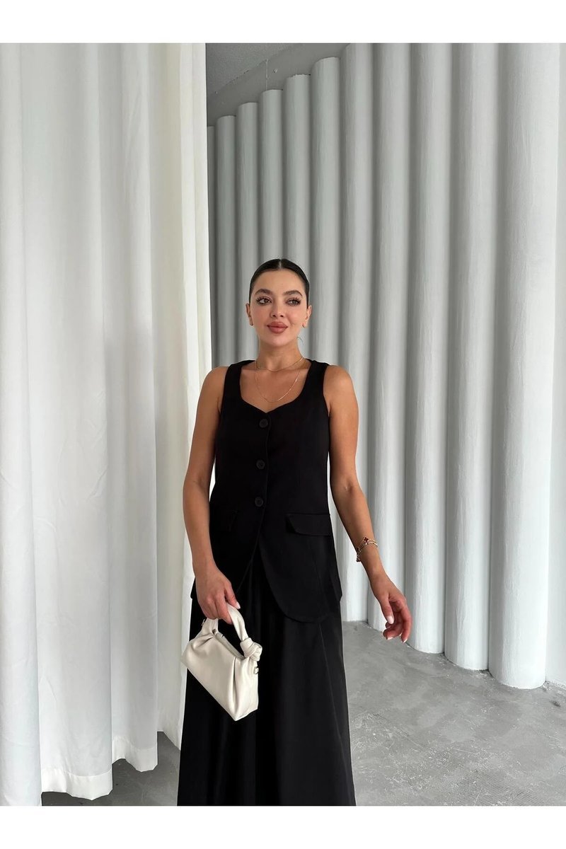 CZARNA ELEGANCKA KAMIZELKA DAMSKA Z GUZIKAMI L 5GA*