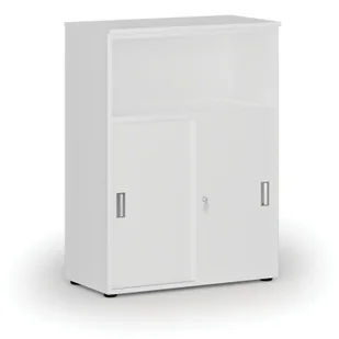 Szafa biurowa kombinowana z drzwiami przesuwnymi PRIMO WHITE, 1087 x 800 x 420 mm, biały - Szafy biurowe - miniaturka - grafika 1