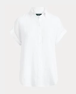 Koszule damskie - LAUREN BY RALPH LAUREN Lniana koszula z krótkimi rękawami Dolman rozmiar XL - grafika 1