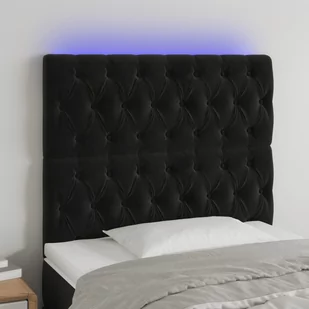 vidaXL Zagłówek do łóżka z LED, czarny, 90x7x118/128 cm, aksamit - Inne meble do sypialni - miniaturka - grafika 1