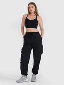 Spodnie damskie - 4F Spodnie casual cargo damskie - czarne S - miniaturka - grafika 1