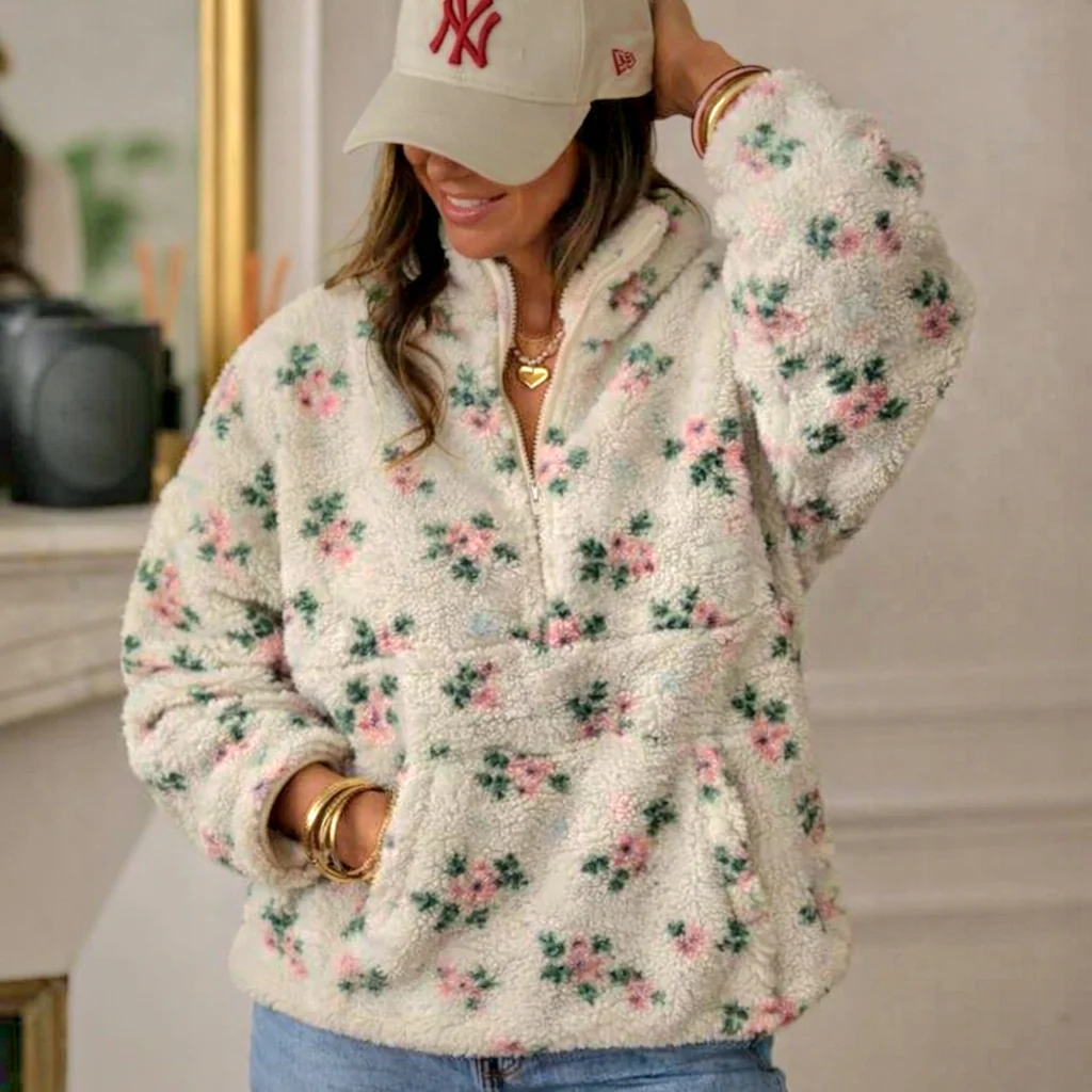 Polar / Bluza w różowe kwiaty - One Size